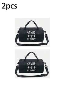 1pc Dumbbell Pattern "Fitness Is My Therapy" Shoulder Bag - Adjustable Strap And Top Handle, Durable Fabric Mini Bag | 4 Styles And Multiple Colors Available, Multifunctional Small Gym Bag Suitable For Fitness, Dance, Commuting And Outdoor Activities | Casual Streetwear Minimalist Design Handbag | Perfect Gift For Friends/Family/Loved Ones, Ideal Holiday Gift For Fitness Enthusiasts, Back To School Essential