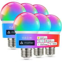 RR-ON Matter Focos Inteligentes Compate con Alexa Apple ome  ome Smarings Focos Inteligentes Multicolor A19 E26 Bollas Inteligentes 60W Equi 800 LM CRI90 6 Unidades - Paquete A196 - Ver 1