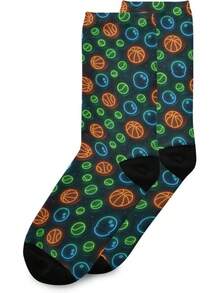 JUNZAN - Calcetines para hombre con patrón de baloncesto para hombre, para senderismo, deportes y correr - Patrón de bolas de neón - Ver 4