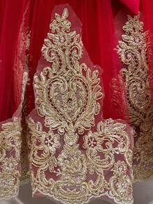 Elegant Sleeveless Embroidered Trailing Luxurious Princess Dress, Tulle Puffy Performance Flower Girl Evening Gown - 紅色 - 查看 7