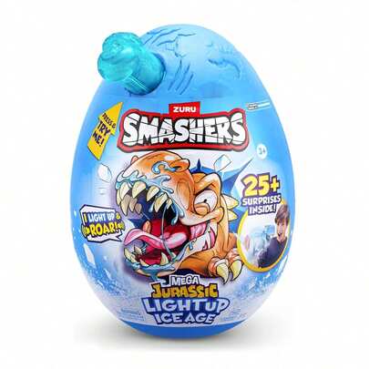 ZURU Smashers Mystery Egg - 27cm Mega Jurassic Light Up Ice Age Dino Toy With 25+ Surprises Smashable Egg Toy For Boys Birthday Gift Set (Random Blue Or White)