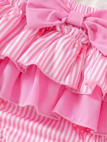 3pcs/Set Baby GirlCasual Cute Plaid Print Camisole, Spaghetti Strap Top And Briefs Set With Hat - Pink - View 7