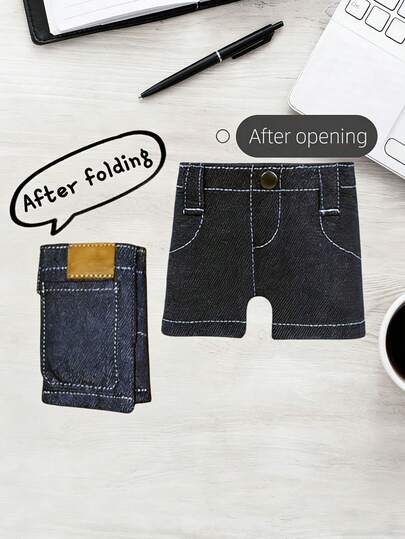 1pc Mini Denim Wallet, Foldable Denim Shaped Coin Purse And Card Holder, Vintage Handmade Denim Style Design, Unisex, Creative Practical Birthday Gift, Classic Design, Suitable For Daily Carry, Suitable For Daily Life, Valentine's Day, Gift For Boyfriend, Passport Holder, Wallet