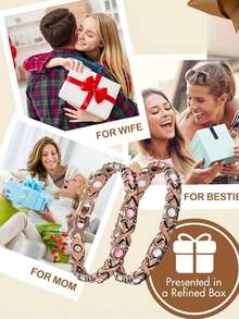 两件套时尚可调节磁性交叉手链，是情侣圣诞惊喜礼物的完美之选，精美礼盒包装，内含调节工具 - 銅色 - 查看 4