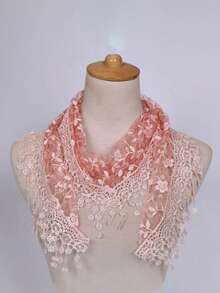 1PC Y2K Women's Lace Fringe Triangle Scarf - Elegant Shawl, Head Wrap, Waist Decoration & Boho Chic Layering Accessory For Versatile Outfits - Light Pink - View 3