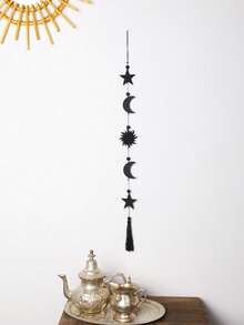 1 Stück Wandbehang mit Mondphasen, Stern Mond Sonne Quaste Dekoration, bohemische Heimdekoration für Wohnzimmer Schlafzimmer, hexenhafte spirituelle Wandkunst, minimalistischer himmlischer Schmuck, bohemianischer vertikaler Wanddekor