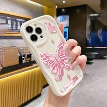 Butterfly Pink Case With Crystal Design For Iphone 17 16 15 14 13 12 Plus 17 Pro 17 Pro Max 17 Air Fashionable Dual Layer Shock Absorption Protective Cover With Precise Cutouts Anti Scratch Durable Finish Perfect Christmas Gift For Friends Lovers Or Yourself - Black - View 3