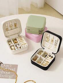 1个便携式旅行首饰收纳盒，PU皮革首饰整理盒，小巧拉链首饰盒，多层耳环戒指架，化妆品收纳盒，首饰展示架，香水收纳盒，防水抗氧化材质，保护戒指、耳环和项链，节日礼物，送她的礼物，适合教师使用 - 彩色 - 查看 2