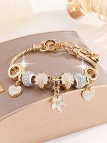 1pc Artisanal Fashion Multi-Color Hollow Heart Star Plane Pink Eiffel Tower Clay Postcard, DIY Snake Bone Chain, Bracelet & Wristband - Rose Gold - View 10