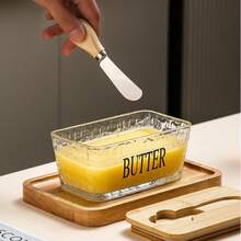1个带密封盖和黄油刀的玻璃黄油碟，容量300毫升/10.15盎司，可保存黄油 - 适用于台面和冰箱储存 - 带盖冰箱黄油碟 - 台面黄油架 - 带盖黄油碟 - 彩色 - 查看 4