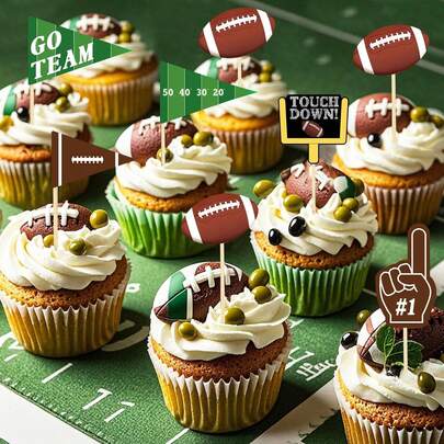 Football Cupcake Toppers, Football Themed Party Favors, Footballs Decorations For SuperBowl Birthday Tailgate Party Supplies