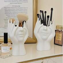 1/2pcs Cute Creative Face Cosmetic Bucket, Makeup Brush Organizer, Desktop Mounting, Lightweight, Bathroom Accessory, Resin Material, Shockproof Version - Multicolor - View 1