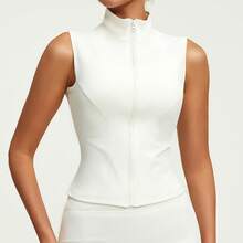 Slim Fit Fitness Sleeveless High Neck Quick-Drying Sports Jacket/Vest For Workouts And Running - trắng - Xem 1