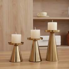 3pcs Romantic Timed Candle Holders - Luxury Tabletop Decor For Valentine's Day, Wedding, Christmas, Durable Iron Design, Reusable And Easy To Clean (Candles Not Included) - Bronze - View 4