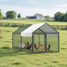 Metal Chicken Co Op For 4-6 Chickens, 3.3 X 6.6 X 3.3 Ft, Small Chicken Cage With Waterproof Cover & Double Doors, Spire Roof Poultry Run Compatible With Wooden Coops, For Rabbit Hen Goose Duck - 1*2*1m - 查看 1