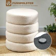 Round Stool, Plush, Up To 120 Kg, Φ40x45H Cm, Beige - Beige - View 4