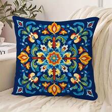 1 pièce Housse de coussin d'art islamique, fond bleu vibrant, impression recto-verso, polyester lavable en machine, fermeture à glissière, convient pour la décoration de canapé dans les salons et les chambres à coucher, décoration d'intérieur | Art islamique traditionnel | Taie d'oreiller à fermeture éclair, taie d'oreiller décorative (sans l'oreiller) - Multicolore - Voir 6