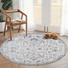 1 buc. Covor rotund vintage JINCHAN - Lavabil, antiderapant, stil retro - Covor rotund boem cu motive florale, potrivit pentru bucătărie, dormitor, living, sufragerie