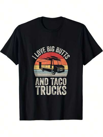 Camiseta gráfica vintage retro divertida para hombres "Me encantan los grandes traseros y camiones de tacos" - Ropa para amantes de la comida mexicana con diseño de camión de tacos - Camiseta casual en blanco y negro para uso diario, viajes - Camiseta de manga corta de ajuste regular lavable a máquina para fanáticos de tacos y regalos, ropa humorística, impresión audaz, material cómodo, camiseta de camionero, camiseta gráfica para hombres, camiseta gráfica para hombres, camiseta gráfica para hombres, camiseta para hombres, camiseta gráfica para hombres, camiseta gráfica vintage, camiseta divertida para hombres, camiseta blanca para hombres, camiseta de gran tamaño para hombres