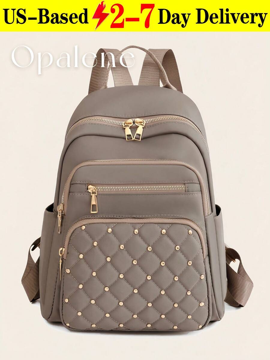 Anti-Theft Rivet Nylon Functional Backpack For Women, Business Casual Commuting Travel Backpacks, Cute Multi-Compartment Versatile Computer Daypack, Portable Campus School Bag For Junior High School And College Students, School Backpack, Elementary School, Middle School, High School, Back To School Bags, Waterproof, Lightweight, Classic Casual, Suitable For Teen Girls Women College Students, Teacher, Perfect For Back To School, First Day Of School, Middle School, High School - Nhiều màu - Xem 1
