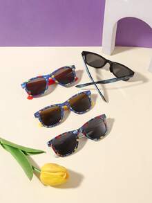 2副儿童（4-10岁）亚克力卡通恐龙印花方形时尚眼镜，适合日常外出和节日礼物 - 彩色 - 查看 4