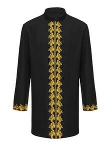 Trang phục truyền thống nam, bộ vest dài tay thêu họa tiết sang trọng dành cho nam giới châu Phi, trang phục thường ngày đi nghỉ mát. - màu đen - Xem 5