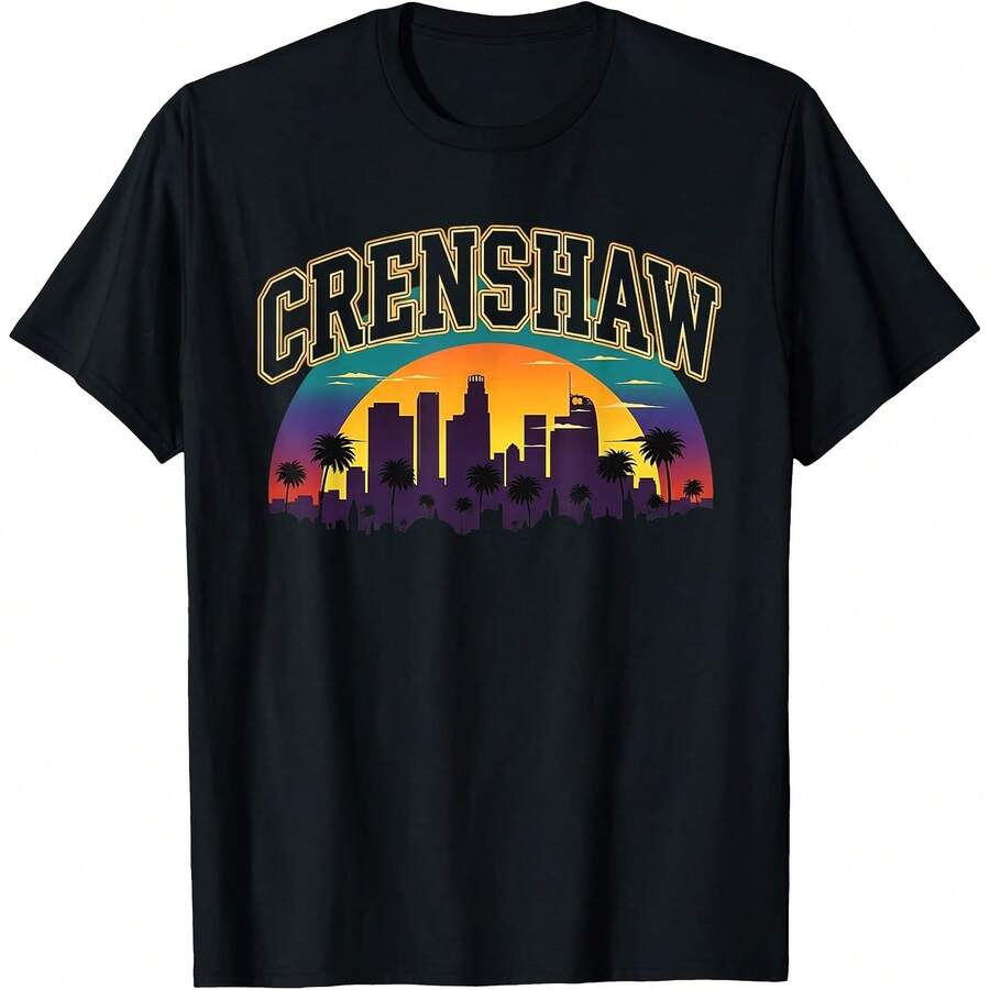 Crenshaw Los Angeles Hood Sunset Skyline Design T-Shirt - Black - View 1