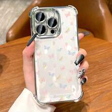 Flower Butterfly Patterned Transparent Four-Corner Electroplated Airbag TPU Soft Shell Is Compatible For IPhone 17 Pro Max/Air/16/15/14/13/12/11/X/XS. For Samsung S22/S23/S24/25. It's An Ideal Gift For Christmas And Valentine's Day, Perfect For Boyfriends, Girlfriends, And Family. - 銀色 - 查看 6