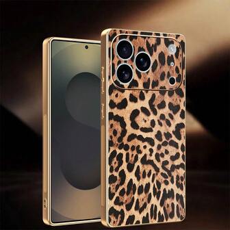 Premium Luxury Selected Genuine Leather Leopard Print Phone Case, Electroplated TPU Edges, Hard Leather Material, Scratch-Resistant, Precise Camera Cutout, Compatible With Multiple Phone Brands