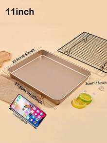 1pc 9/11/13 Inch Thick Non-Stick Rectangular Cake Mold, Suitable For Baking Cakes, Swiss Rolls, Nougat, Mooncakes, Easy To Clean And Release, , Kitchen Baking Accessory - Rectangular Old-fashioned Cake Shallow Dish - View 8