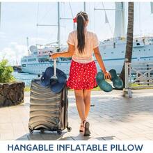 2Pcs Self - Inflatable Pillow Soft Airplane Travel Pillow With Compact Bag Long Flight Neck Cushion Support Car Home Office 12.2x11.81x5.91inPeacock Green, Blue - 孔雀綠,藍色 - 查看 5