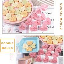 10件套可爱情人节饼干模具，粉色塑料心形饼干印章，烘焙爱好者饼干模具套装，烘焙厨房工具 - 彩色 - 查看 5