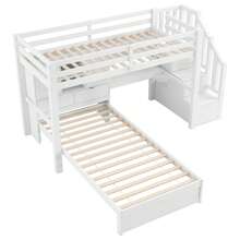 Loft Bed (90 X 200 Cm) With Integrated Desk And Staircase, Storage Compartments And Shelves, White - White - View 7
