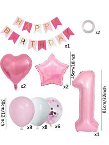1 Set Of Birthday Party Balloons - Foil Star And Heart Shaped Balloons With A Happy Birthday Banner For Party Decoration, Including Curly Ribbons - Multicolor - View 3