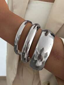 3 pièces/set Bracelet jonc en métal lisse à motif géométrique bohème, bijou en métal polyvalent pour fête, mariage, vacances. Cadeau de bracelet pour femmes et couples - bracelet - Voir 2