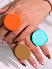3 buah/Set Cincin Resin Berwarna-warni Geometris Elegan, Mewah, Berkilau, Unik, Halus, Kreatif, Indah, Serbaguna, Kelas Atas, Cocok untuk Pemakaian Sehari-hari Wanita, Festival, dan Pesta - MultiWarna - View 3