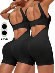 Slayform Women's Athletic Fitness Jumpsuit, Dance Yoga Outfit Gym Women Outfit - 黑色 - 查看 3