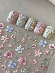 1pc Embossed Painting Flower 3D Colorful Floral Nail Art Sticker, Garden Embossed Adhesive Nail Decals, Nail Art Decorations Nails Nail Supplies - Multicolor - View 2