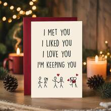 1张情侣温馨搞笑贺卡 | “邂逅 - 锁定你” 文案撰写精良，含信封，火柴人插图，情侣周年纪念/告白，温馨感人的礼品卡 - 彩色 - 查看 6