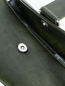 新款深绿色蜡皮腋下包，机车风单肩包，复古手提包，休闲腋下包，Y2K水桶包，新月包，少女街头风，节日礼物，派对，日常佩戴，新款女包，深绿色PU包