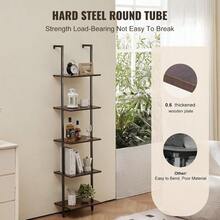 Ladder Shelf 5-Tier Bookshelf 15.6x11.8in Open Wall-Mounted Ladder Shelf With Metal Frame Storage Rack Sundries Holder For Kitchen Bedroom Bathroom Living Room Black - As Pic - View 5