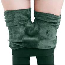 Pantalones Gruesos Ajustados Invierno para Mujer, Mallas Terciopelo, Pantalones Lana, Pantalones clidos Delgado Cmodo Pantalones de saln para Mujeres Moda Corriendo Leggings - Green + Talla única - Ver 4