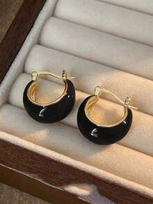 5 Pairs Elegant Luxury Black & Gold Geometric Leopard Print Stud Earrings & Hoop Earrings Set, Suitable For Women's Daily, Commute, Festivals, Parties