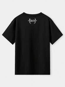 Basic Unisex T-Shirt Bestial CO Baphomet Pentagram Print Streetwear Black 100% Cotton - 黑色 - 查看 2