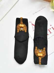 1/5 Pairs Comfortable Funny Upside Down Cat Ball Pom Pom Mid-Calf Socks, Suitable For All Seasons - Multicolor - View 12