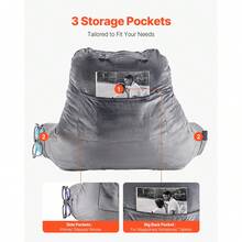 Almohada de lectura , almohada de cama grande con espuma viscoelástica triturada, almohada de espalda con 3 bolsillos y tela corta de terciopelo lavable, parte superior con asa, para ver televisión, leer, jugar y descansar, gris - cama grande - Ver 5