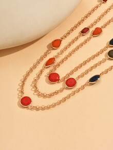 3pcs/Set Fashionable Multi-Layer Metal Necklace, Geometric Minimalist Colorful Acrylic Necklace Jewelry For Women, Suitable For Daily Wear. Chain Length Can Be Customized. - Multicolor - View 3