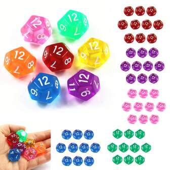 10pcs/Set 12 Sided 18mm Transparent Dice Digital Dice For D&D RPG Game Table Games Tools