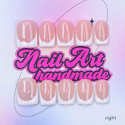 10pcs/Set Handmade Square Nail Tips, White Colors With French Edge, Carved Patterns, Butterflies, Rhinestone Decorations, Suitable For Women & Girls, Party, Daily Wear, Comes With Tool Kit, Great Gift Nails Nail Supplies Handmade Press On Nails