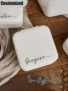 Customizable Name Jewelry Box, Beige Bridesmaid Jewelry Box, Zipper Closure, Fabric Lining, With Compartments, Travel Jewelry Storage Box, Suitable As Bridesmaid Gift, Birthday Gift, Thanksgiving Gift, Mother's Day Gift, Travel Jewelry Box, Jewelry Organizer - Multicolor - View 5